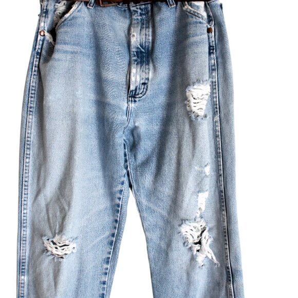 Wrangler Boyfriend Jeans 36x34 Organic Distressed Ripped Worn Blue Denim Destroy - Picture 2 of 10